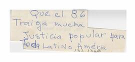 Mensaje: “Justicia Popular para toda América Latina”. 1986