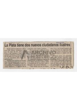 ”La Plata tiene dos nuevos ciudadanos ilustres” 1998