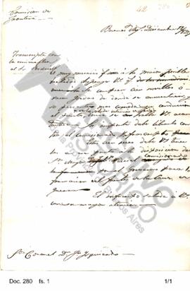 Borrador de una nota dirigida por Rosas al coronel Izquierdo ordenándole la compra inmediata de n...