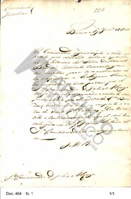 Carta enviada al comisionado Félix Álzaga autorizándole a pagar a Manuel Baudrix  el importe de l...