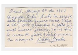 Tarjeta de Nélida Alcorta 1968