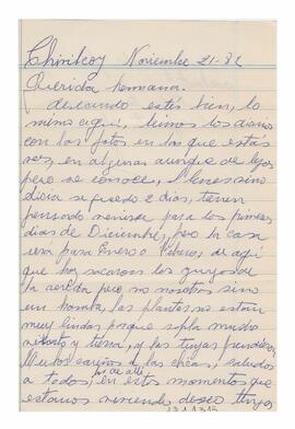 Carta enviada a Adelina desde Chivilcoy. Firmada, Nena. 1982