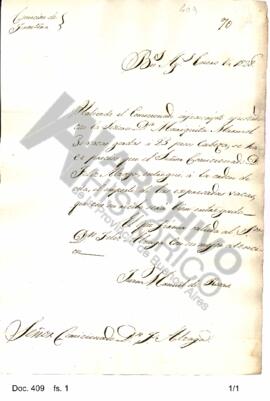 Copia de una nota de Rosas dirigida a Félix Álzaga pidiéndole haga entrega a Mariquita Mármol del...