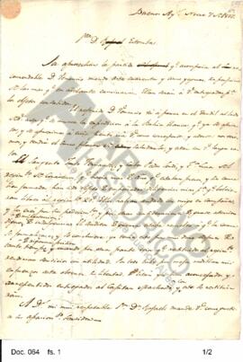 Borrador de la nota remitida por Rosas a Estomba en la que da cuenta, entre otras cosas, del enví...