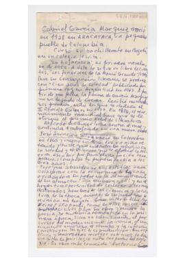 Biografías de Gabriel García Márquez, José Asunción Silva y Julio Cortázar (manuscrito)