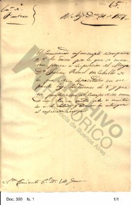Copia de un  oficio enviado por Rosas al teniente coronel García acompañando la orden por la cual...