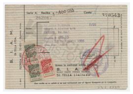 Recibo de cuotas SIAM Di Tella Ltada deudor: Luis María Alaye, Carhué 1955