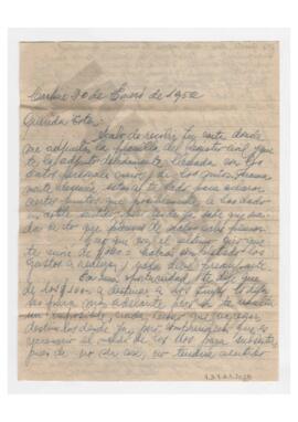 Carta enviada a Adelina por Luis María Alaye.1952  Carhué. Con sobre