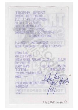 Solicitud de renovación y ticket de Trophy Sport  2006