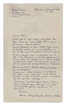 Carta enviada a Adelina desde Falkenberg, Suecia. Firmada por Marita, Margareta, Ann-Marie, Ander...