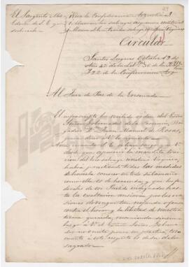 Circular firmada por Antonino Reyes, dirigido al juez de paz de la Ensenada 1851