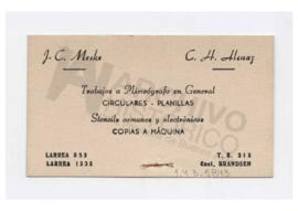 Tarjeta “Trabajos a mimeógrafo en general, J.C. Meska y C.H. Alenay”