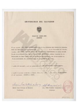 Universidad del Salvador certifica que Adelina Dematti ha asistido al curso sobre aportes de la p...