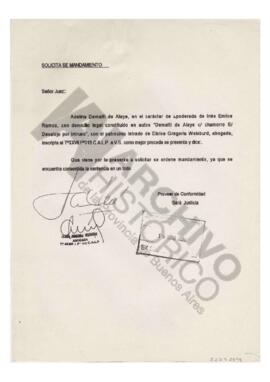 Solicitud de Adelina en carácter de apoderada de Ines Emilce Ramos y Maria Florencia Alaye (menor...
