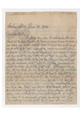 Carta enviada a Adelina por Luis María Alaye. 1952, Carhué.  Con sobre