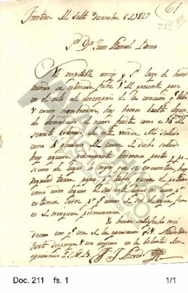 Francisco Javier Acevedo comunica a Rosas que ha dejado demarcado el sitio de la fundación en el ...