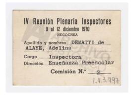 Comprobante de reunión plenaria de Inspectores, como Inspectora, Dirección de Enseñanza Pre-escolar.