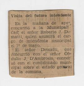 Recorte de periódico visita del futuro intendente a la Municipalidad de Chivilcoy