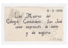 Saludos de las Madres del Colegio Canossiano San José. 1970