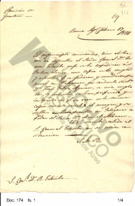 Copia de una nota remitida por Rosas al coronel Estomba adjuntando un inventario de artículos. 1828