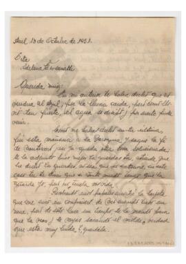 Carta enviada a Adelina por Luis María Alaye. 1951, Tapalqué. Con sobre