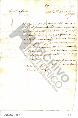 Borrador de un oficio de Rosas dirigido a Escribano indicándole que el agrimensor Schuster ha mar...