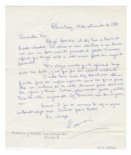 Carta enviada a Adelina desde Chivilcoy. Firmada, Francis. 1983