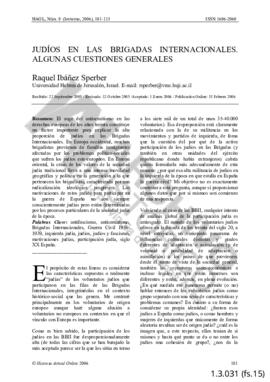 Judíos en las Brigadas Internacionales algunas cuestiones generales. Raquel Ibáñez Sperber. Unive...