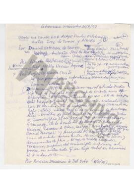 Manuscrito de Adelina con título "Audiencias miércoles 30/7/99"
