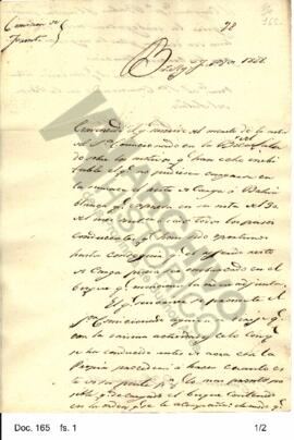Copia de una nota remitida por Rosas al comisionado en la boca del Salado refiriéndose a la carga...