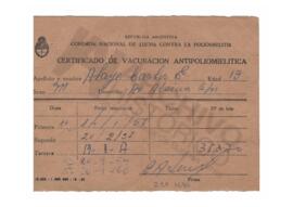 Certificado de vacunación antipoliomielítica. 1957 a 1960.