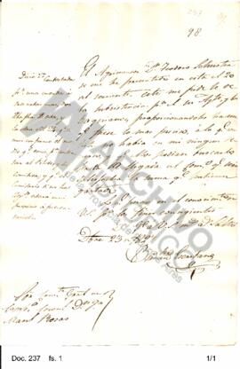 Escrito de Escribano dirigido a Rosas con motivo de habérsele presentado en Salto el agrimensor T...