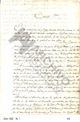 Copia de la nota enviada por Rosas al Ministro de Gobierno en la cual hace referencia a tres part...