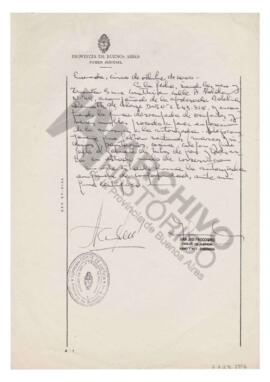 Certificado de toma de posesión de la casa, firmado por el Oficial de Justicia Juan José Finocchi...