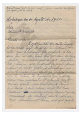 Carta enviada a Adelina por Luis María Alaye. 1951, Tapalqué.