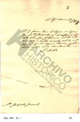 Borrador enviado por Rosas al Inspector General comunicándole el envío del informe pedido en virt...