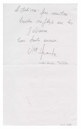 Dedicatoria recibida por Adelina de Victor Heredia. Chivilcoy 2006