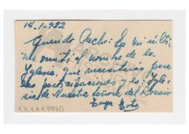 Carta enviada a Luis María Alaye por Adelina. 1952