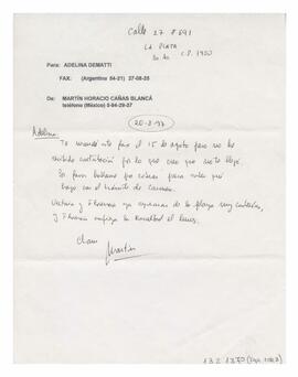 Fax de Martín Horacio Cañas Blancá. México. 1997