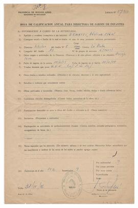 Hoja de calificación anual para Directora de jardín de Infantes 1976