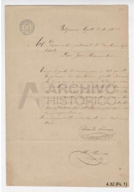 Nota de la Municipalidad de Belgrano dirigida a Hernández 1875