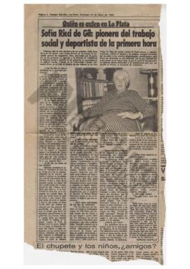 Recorte diario El Día "Sofía Ricci de Gil: pionera del trabajo social y deportista de la pri...