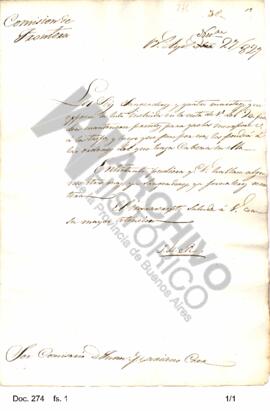 Copia de una nota enviada por Rosas al comisario de Luján en la cual comunica que los zanjeadores...