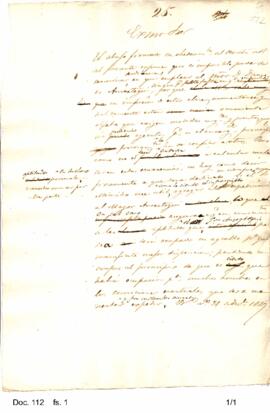 Borrador de una nota en la cual Rosas expresa al Ministro de Gobierno la imposibilidad de informa...