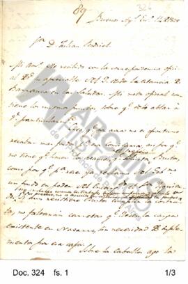 Borrador de una misiva enviada por Rosas al sargento mayor Perdriel en relación  a circunstancias...