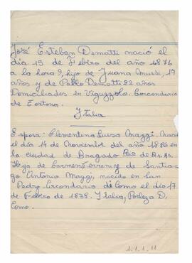 Manuscrito detallado de los abuelos paternos y maternos de Adelina
