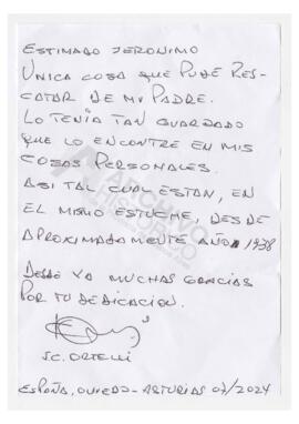 Nota y sobre de J. C. Ortelli. Par de gemelos para camisa de su padre.