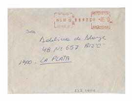 Sobre enviado a Adelina desde Neuquén. Firmado por Carlos Lafit. 1982