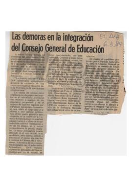 Recorte diario El Día "Las demoras en la integración del Consejo General de Educación" ...