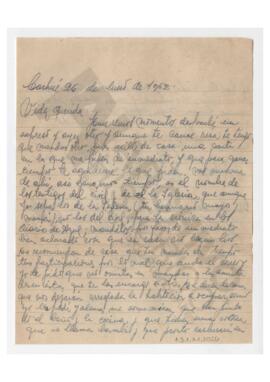 Carta enviada a Adelina por Luis María Alaye. 1952, Carhué.  Con sobre